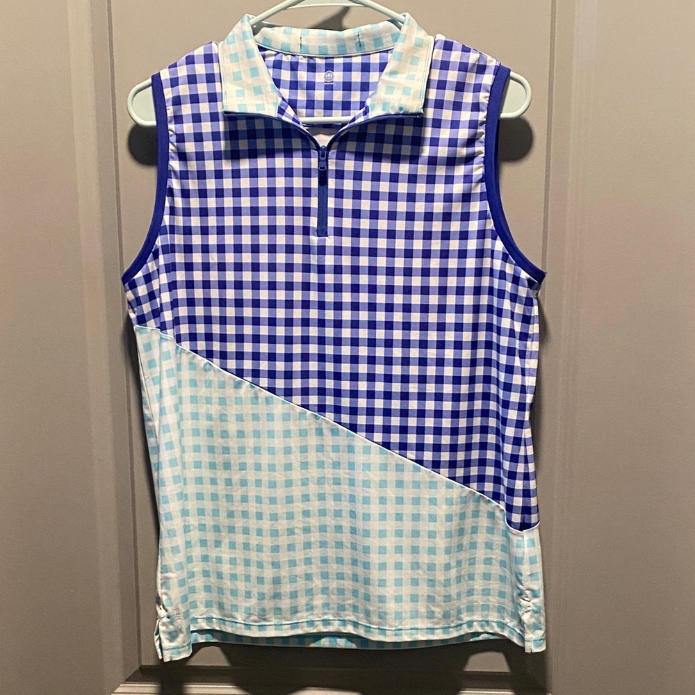 RLX Ralph Lauren Gingham Golf Tank Sleeveless Quarter Zip Polo Tennis Top M